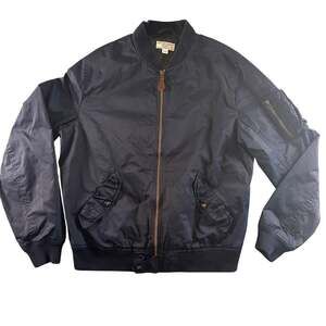 Wallace & Barnes Mens Navy Medium MA-1 Bomber Nylon Cotton Full Zip Deck Jacket